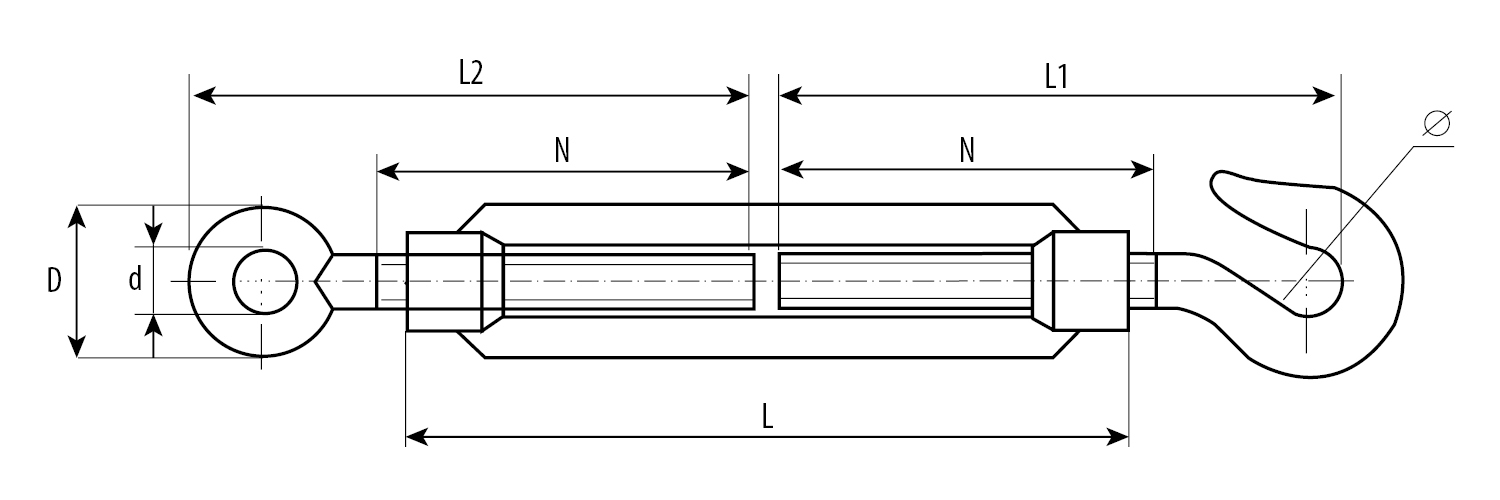ЗУБР DIN 1480, М24, кованая натяжная муфта, 1 шт, талреп крюк-кольцо, Профессионал (4-304355-24)