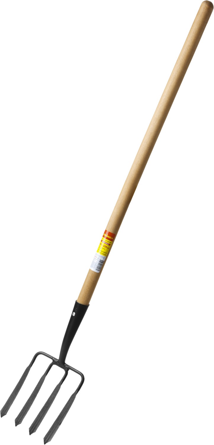 GRINDA 180 х 220 х 1300 мм, четырёхрогие, кованные зубья, антикор. покрытие, деревянный черенок высш. сорт, вилы копальные кованые (39722)