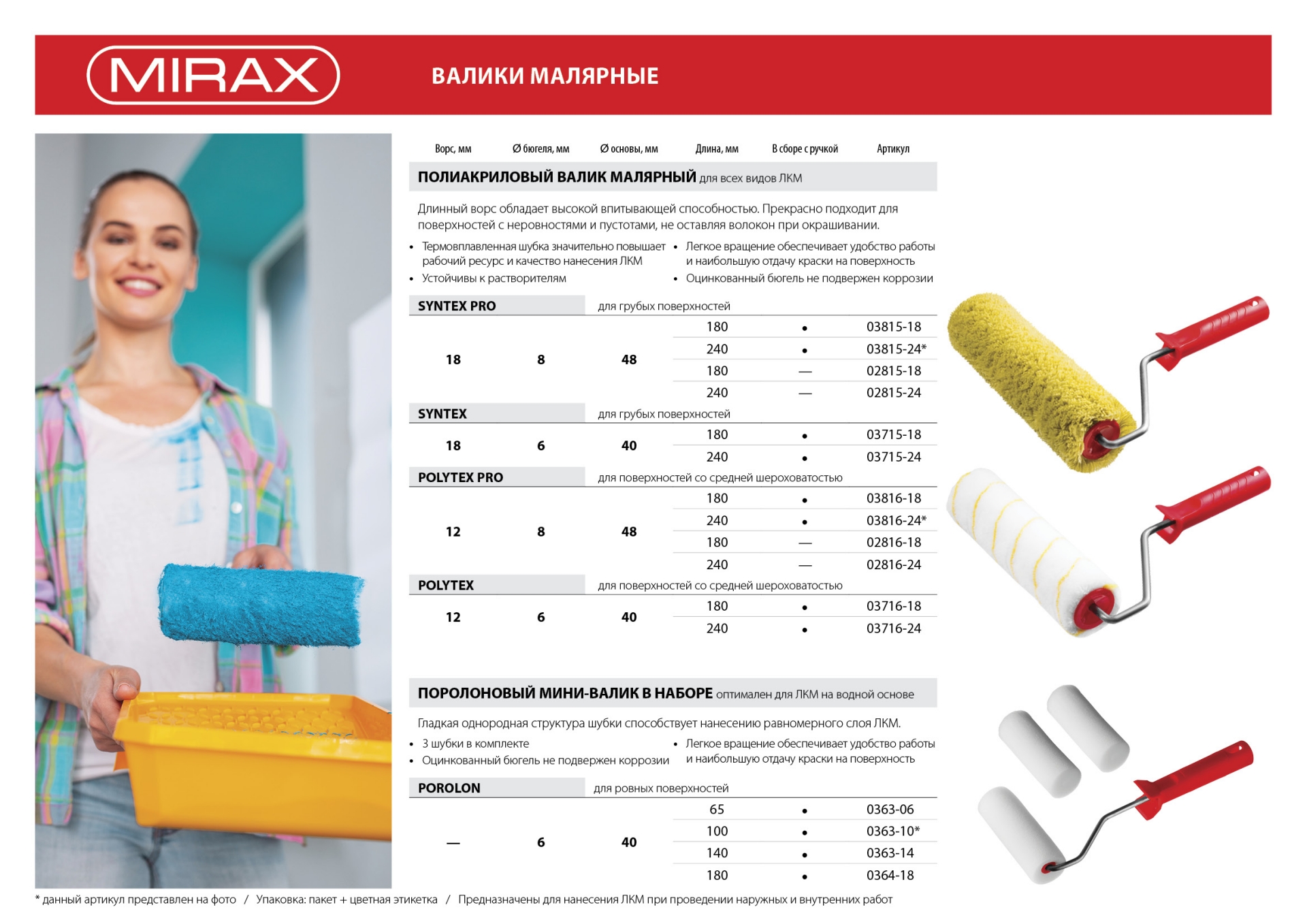 MIRAX SYNTEX, 40 х 180 мм, бюгель 6 мм, ворс 18 мм, полиакрил/полиэстер, все виды ЛКМ, малярный валик (03715-18)
