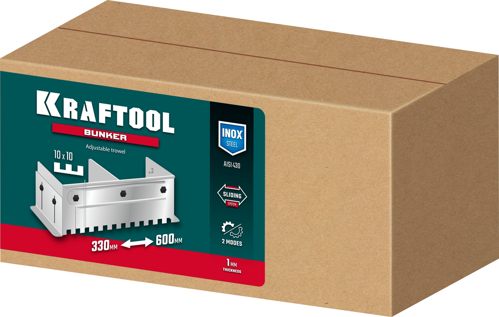 KRAFTOOL BUNKER зуб 10*10 мм, до 600 мм, нерж. сталь, Раздвижная гребенка для плитки (0808-10)