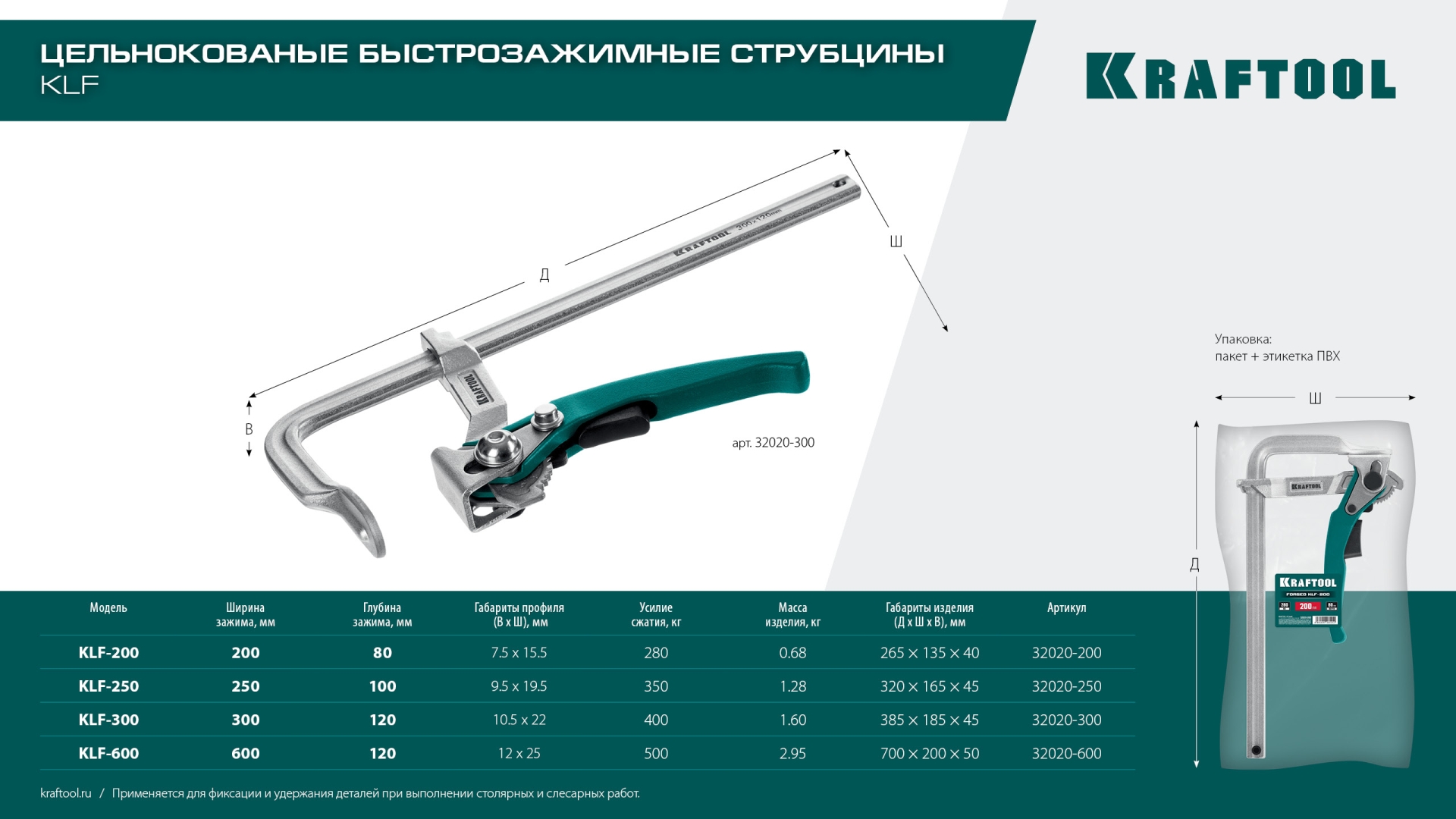 KRAFTOOL KLF-200, 200/80 мм, струбцина быстрозажимная (32020-200)