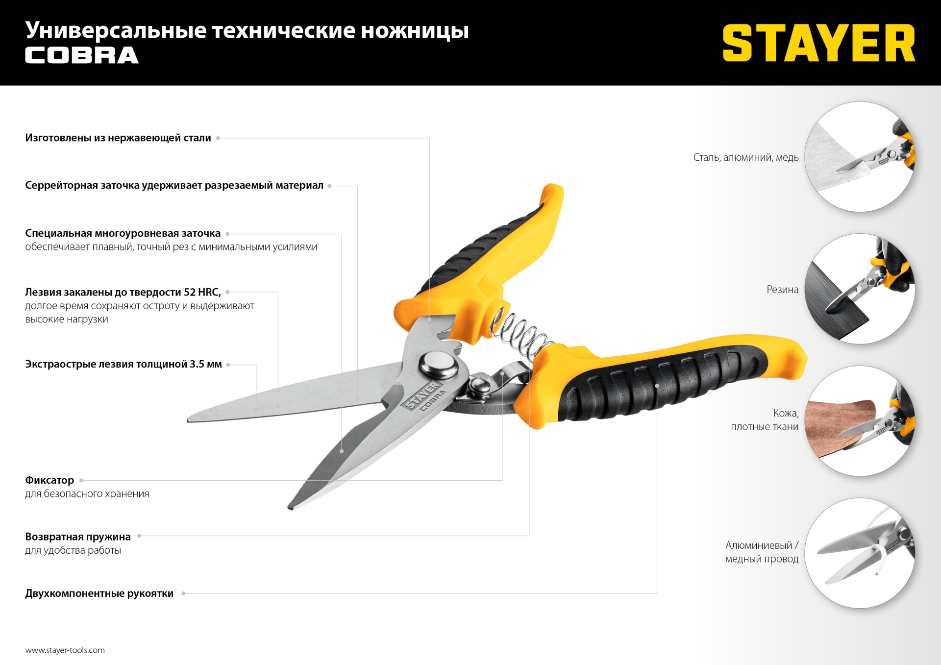 STAYER COBRA, 200 мм, Универсальные технические ножницы, Professional (23227)