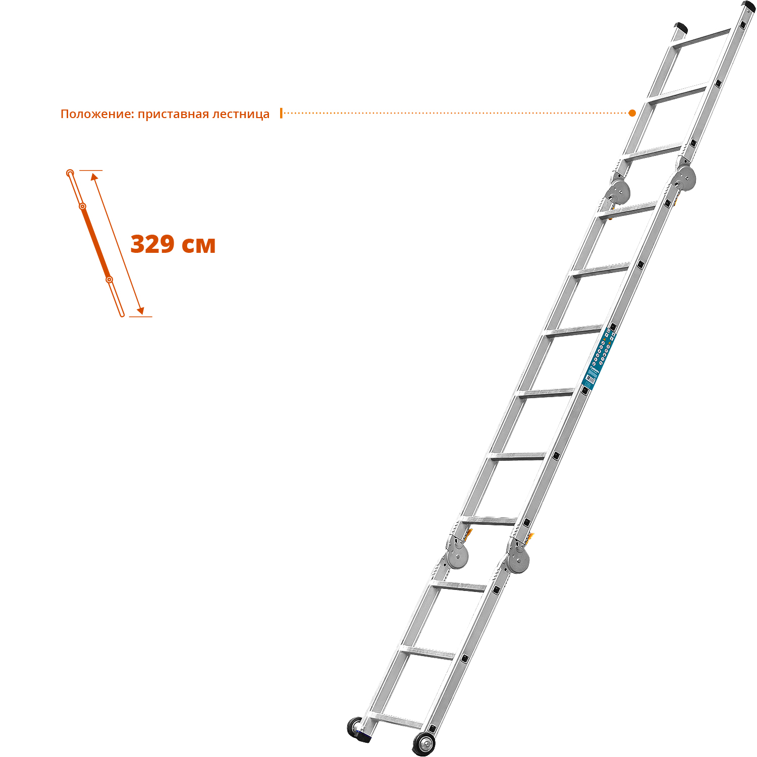 СИБИН ПРП-36, 3 х 6 х 3 ступени, алюминиевые, складные, с колесами и съемной площадкой, парофессиональные рабочие подмости (38845)