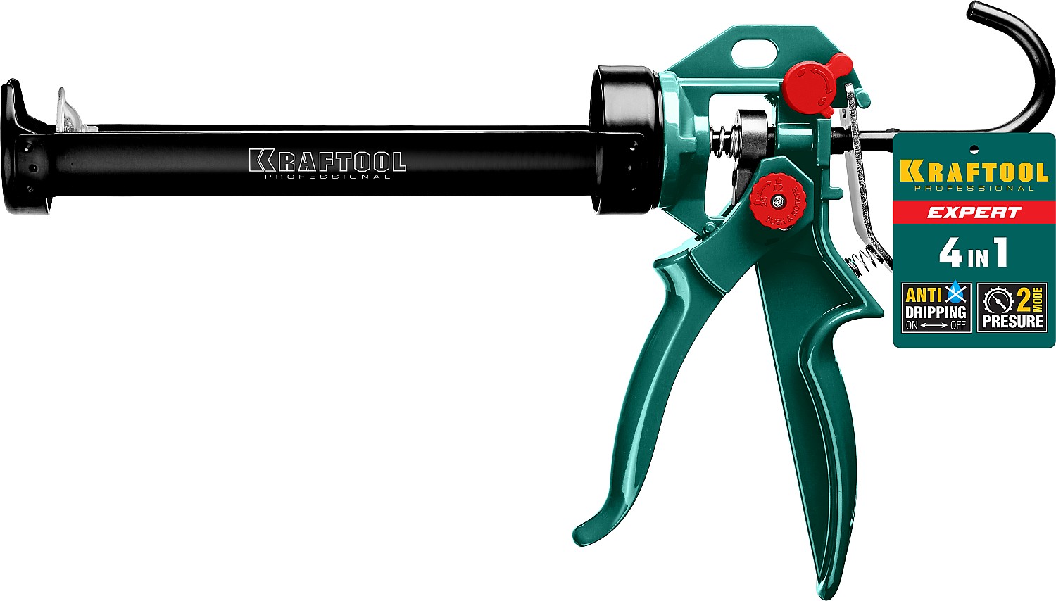 KRAFTOOL EXPERT 4-in-1 310 мл, антикапельная система, регулировка силы давления, усиленный скелетный поворотный пистолет для герметика (06675)