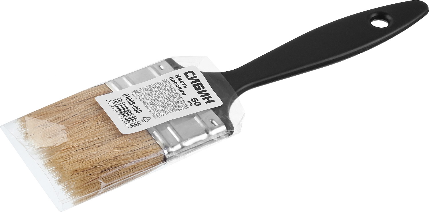 СИБИН 50 мм, 2″, светлая смешанная щетина, пластиковая ручка, все виды ЛКМ, плоская кисть (01008-050)