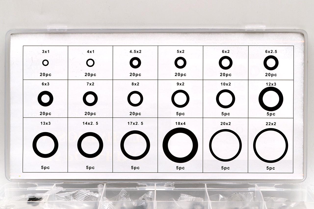 Набор колец уплот. резин. Метр. 225 шт