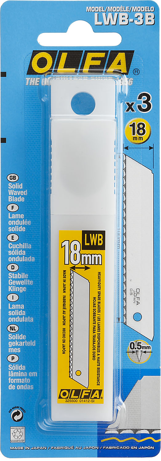 OLFA 18 мм, 3 шт, в пластиковом кейсе + блистер, серрейторные лезвия (OL-LWB-3B)