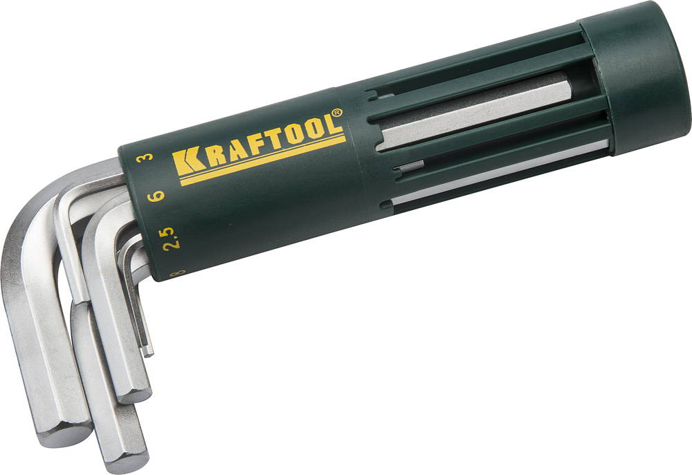 KRAFTOOL HEX, 8 шт, набор коротких шестигранных ключей (27430-1)