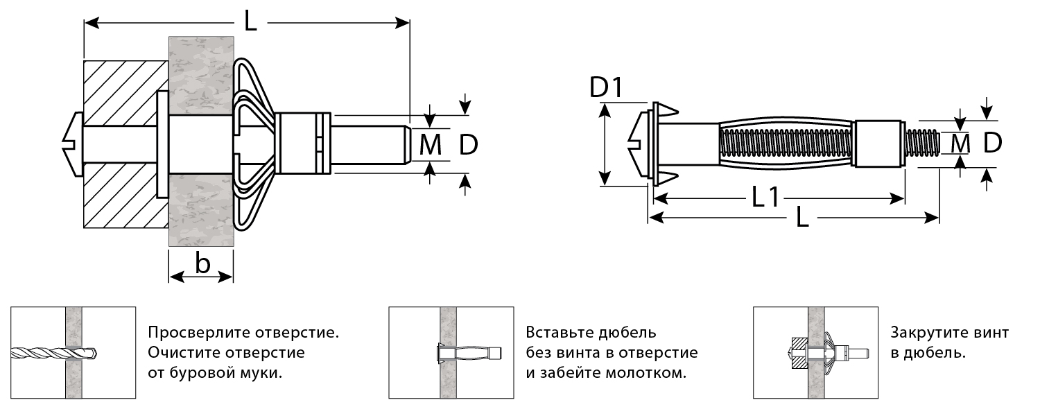 ЗУБР МОЛЛИ, М6 х 52 х 13 мм, 80 шт, анкер для пустотелых конструкций (302472-06-052)