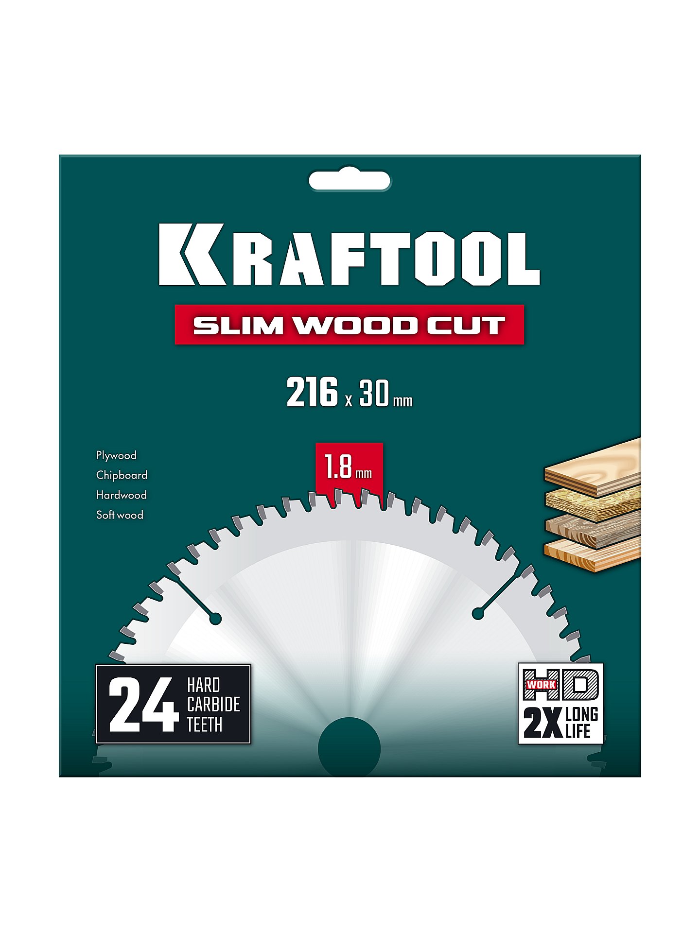 KRAFTOOL Slim wood cut 216 х 30 x 1.8 мм, 24Т, диск пильный по дереву, (36955-216-30-24)