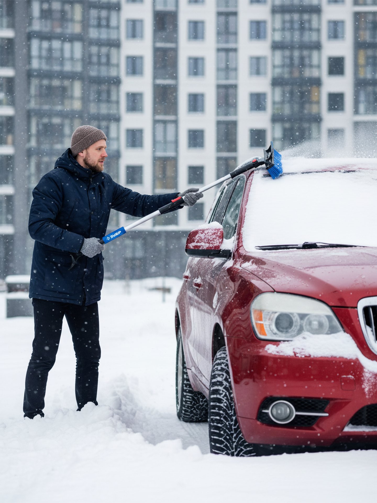 ЗУБР телескопическая щётка с поворотной головой и водосгоном от снега автомобильная, 910-1300 мм, Профессионал (61060-150)
