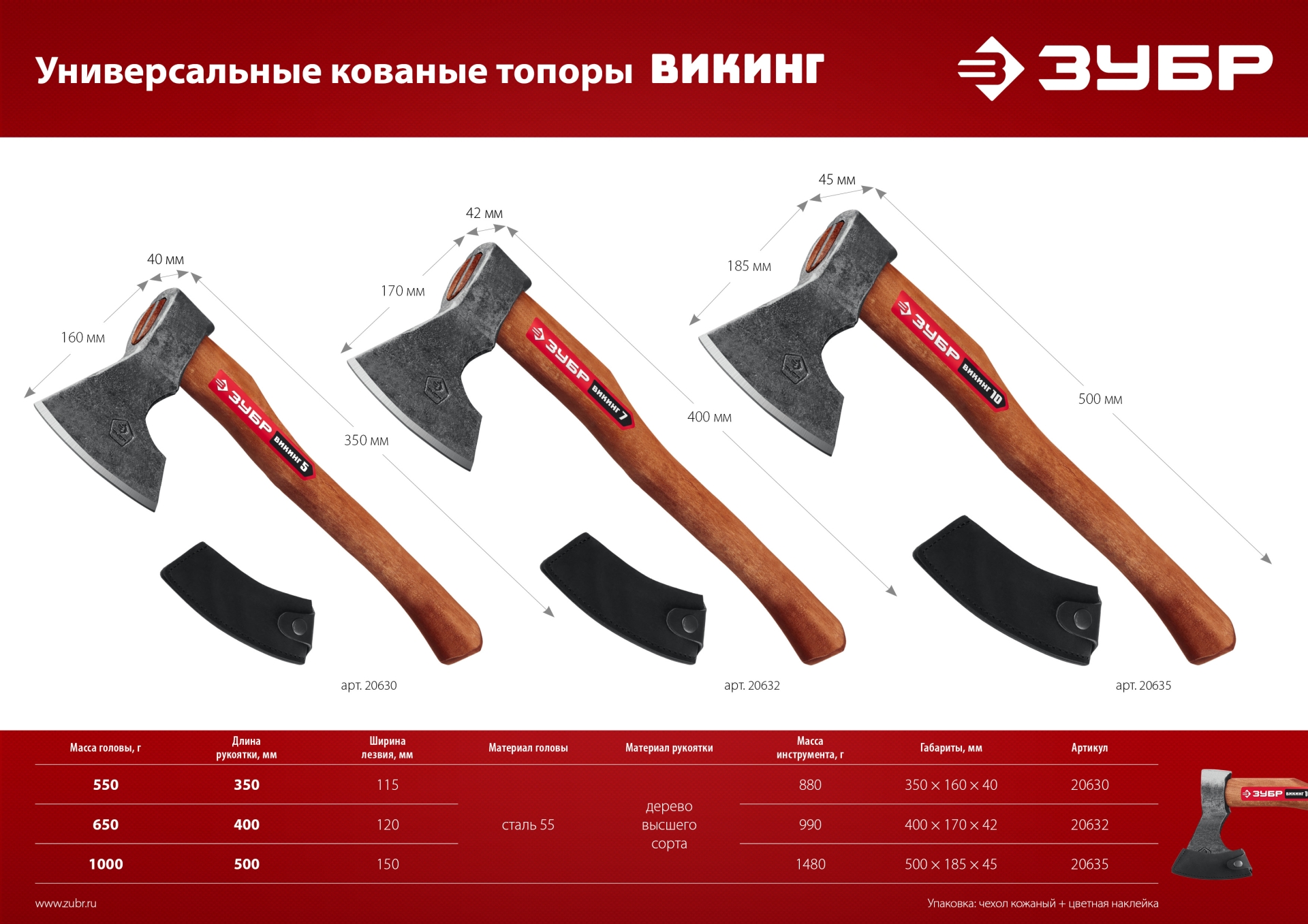 ЗУБР ВИКИНГ-5, 600/800 г, 350 мм, универсальный кованый топор (20630)
