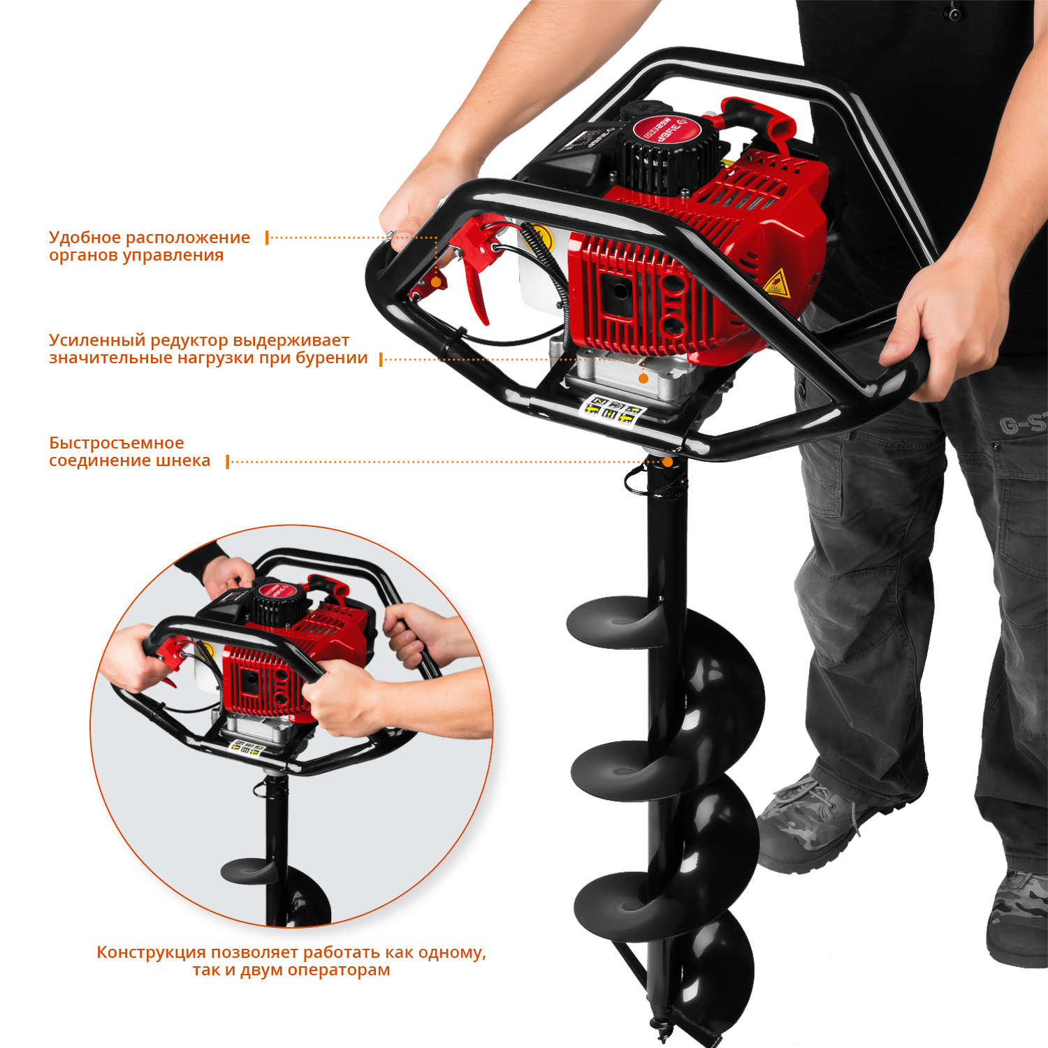 ЗУБР d 60 - 250 мм, 52 см3, 2 оператора, мотобур (бензобур) (МБ2-250)