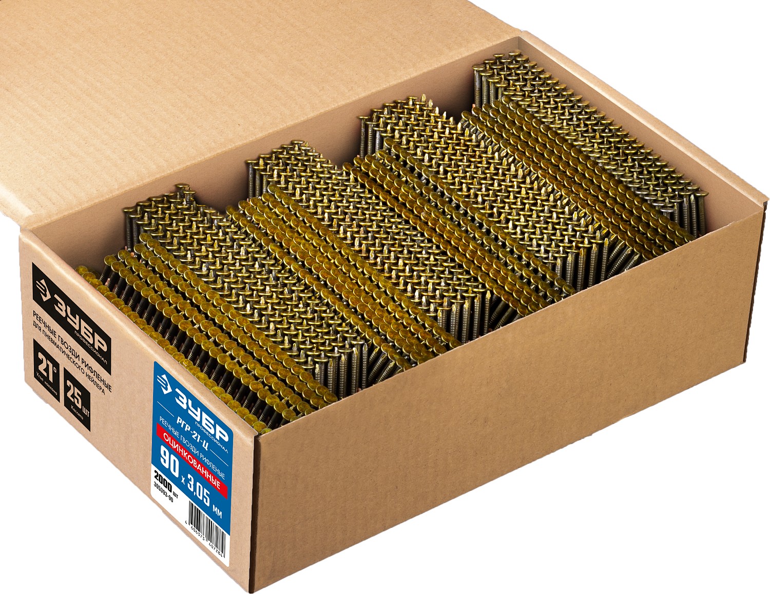 ЗУБР SN21 90 х 3.05 мм, реечные гвозди рифленые оцинкованные, 2000 шт (305393-90)