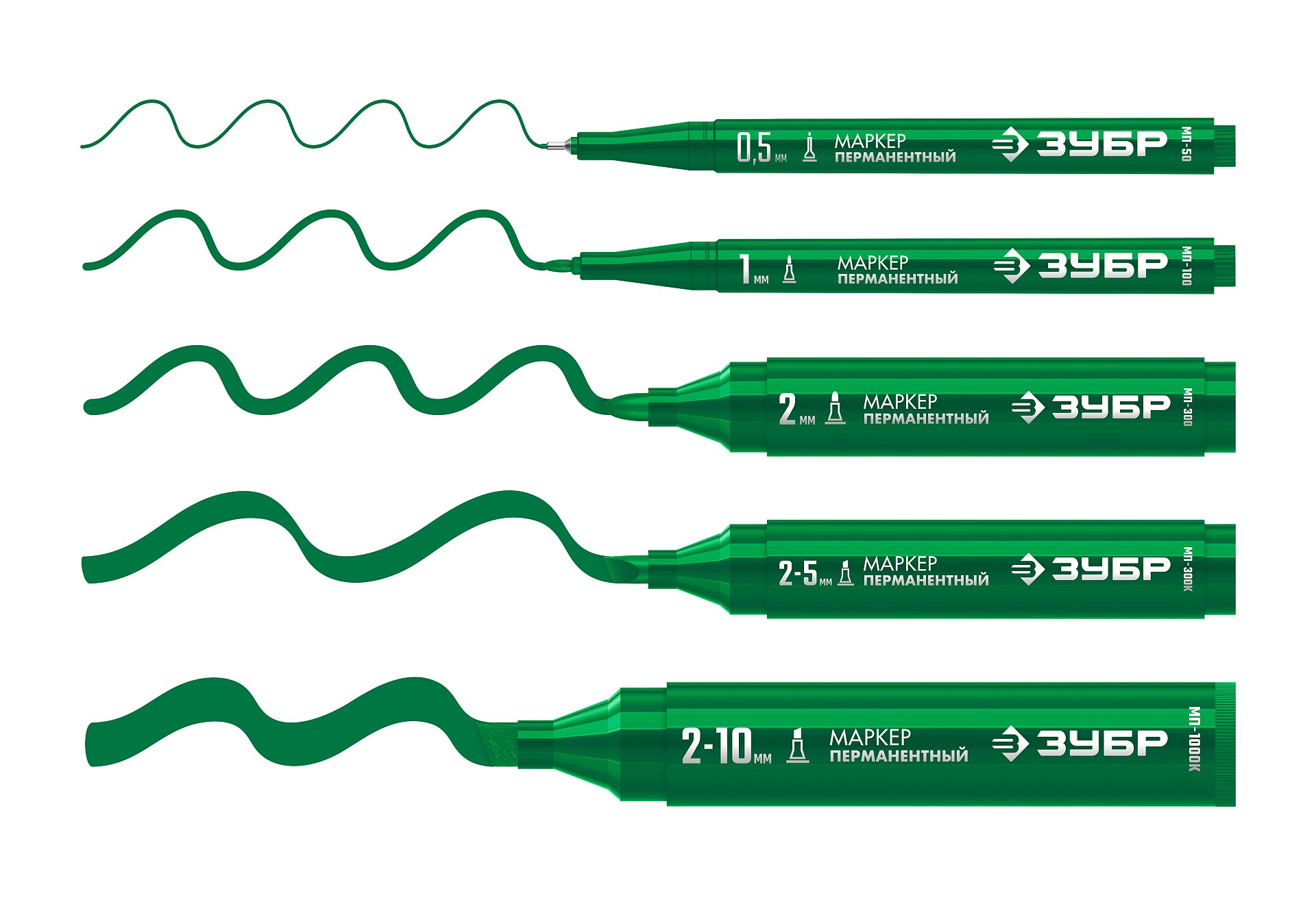 ЗУБР МП-300К зеленый, 2-5 мм, клиновидный перманентный маркер (06323-4)