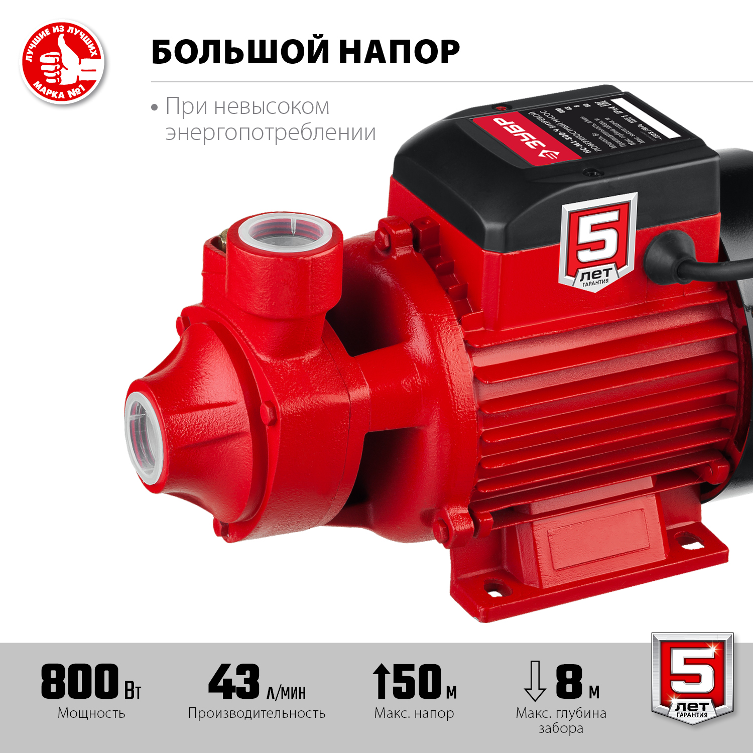 ЗУБР 800 Вт , поверхностный вихревой насос, корпус из чугуна (НС-М1-800-Ч)