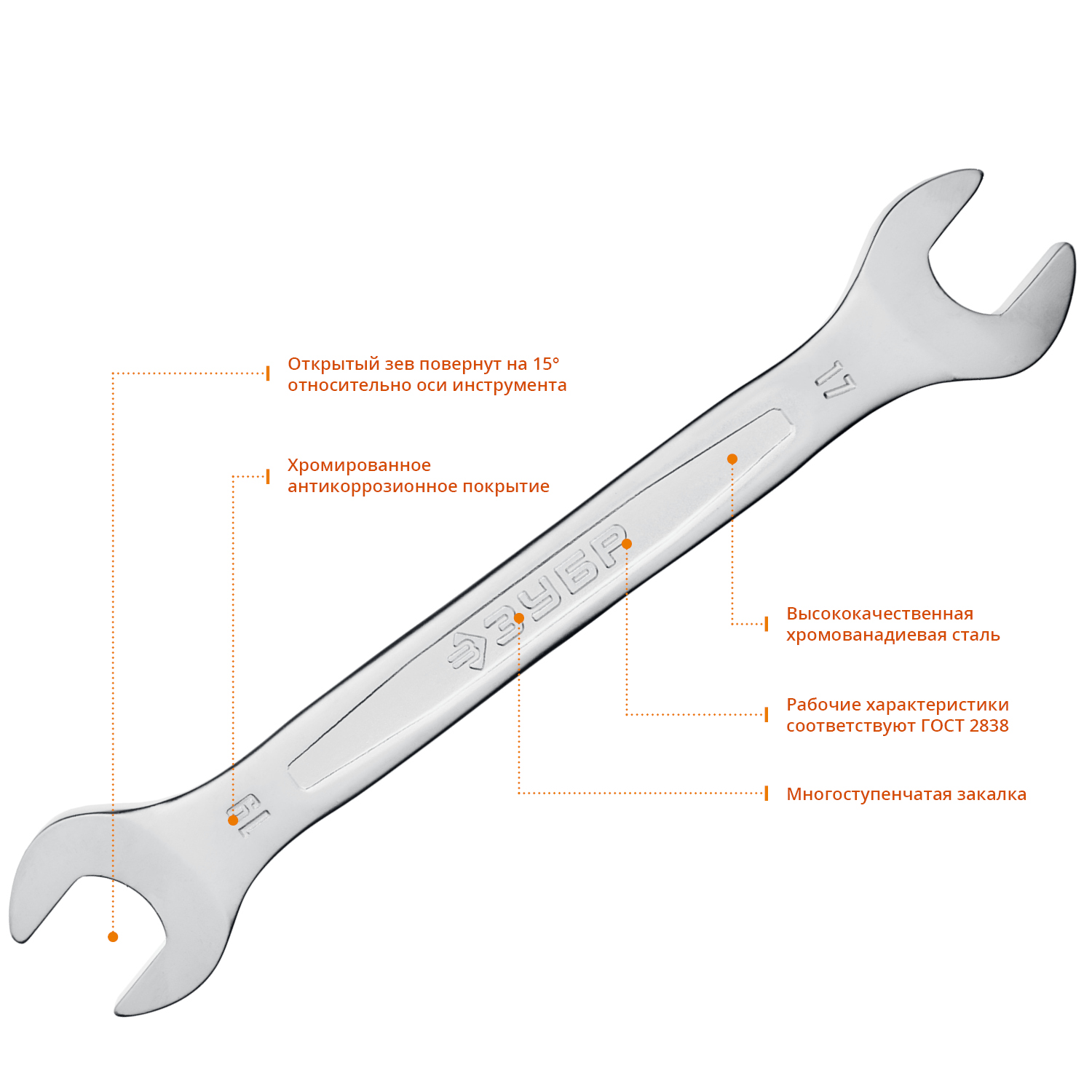 ЗУБР 6 шт, 6 - 19 мм, набор рожковых гаечных ключей, Профессионал (27011-H6)