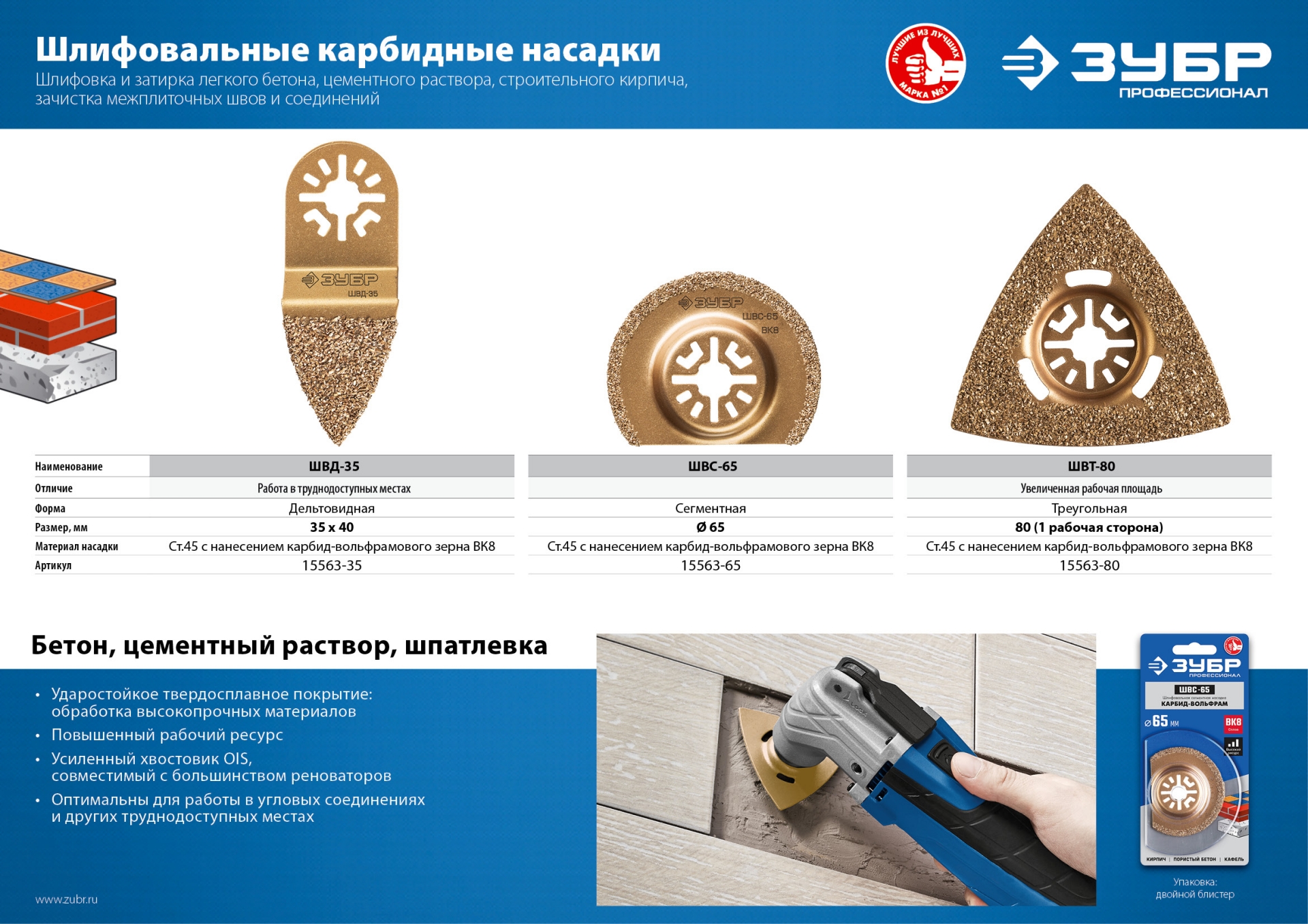 ЗУБР ШВТ-80 UniLock, 80 мм, OIS-хвост., насадка треугольная шлифовальная, Профессионал (15563-80)