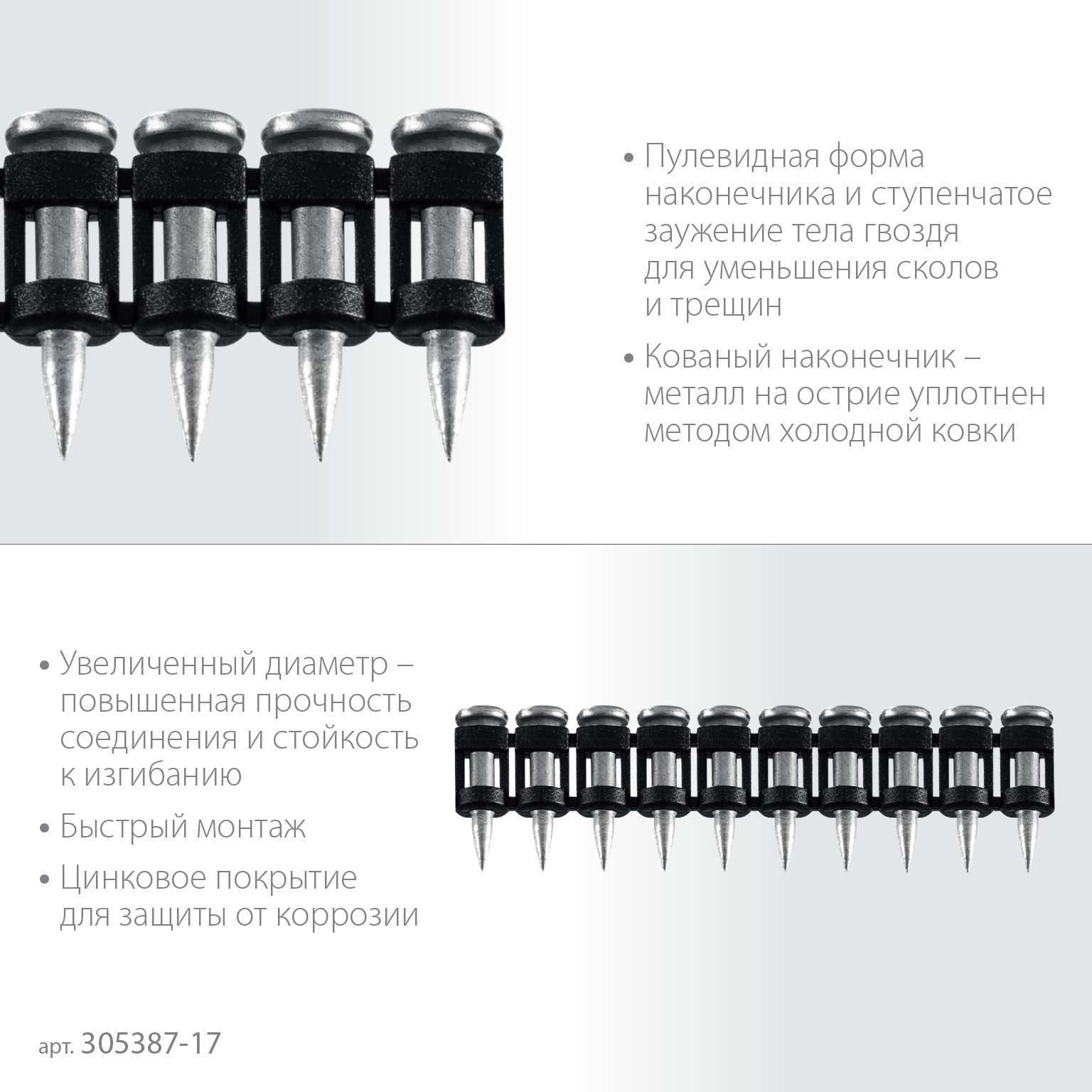 ЗУБР CN усиленные 17 х 3.05 мм, гвозди по бетону оцинкованные, 1000 шт (305387-17)