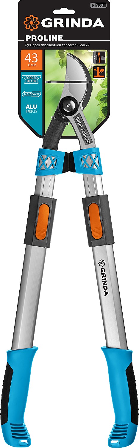 GRINDA F-900T, 650 - 900 мм, кованые лезвия, алюминиевые ручки, телескопический, плоскостной сучкорез, PROLine (424510)