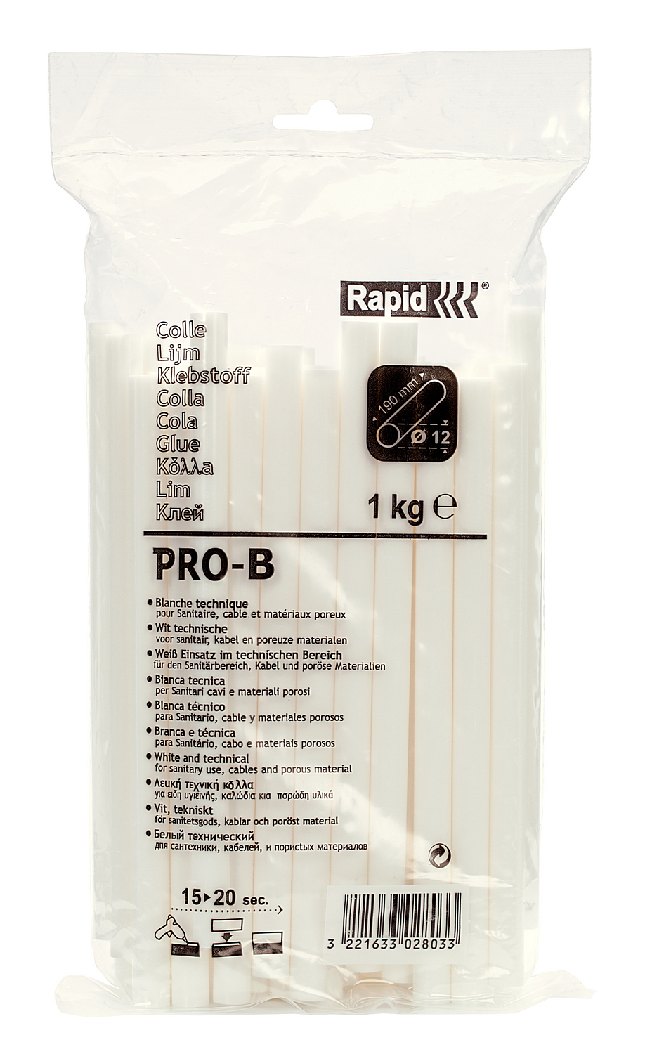RAPID 12 х 190 мм, профессиональный универсальный клеевой стержень (40302803)