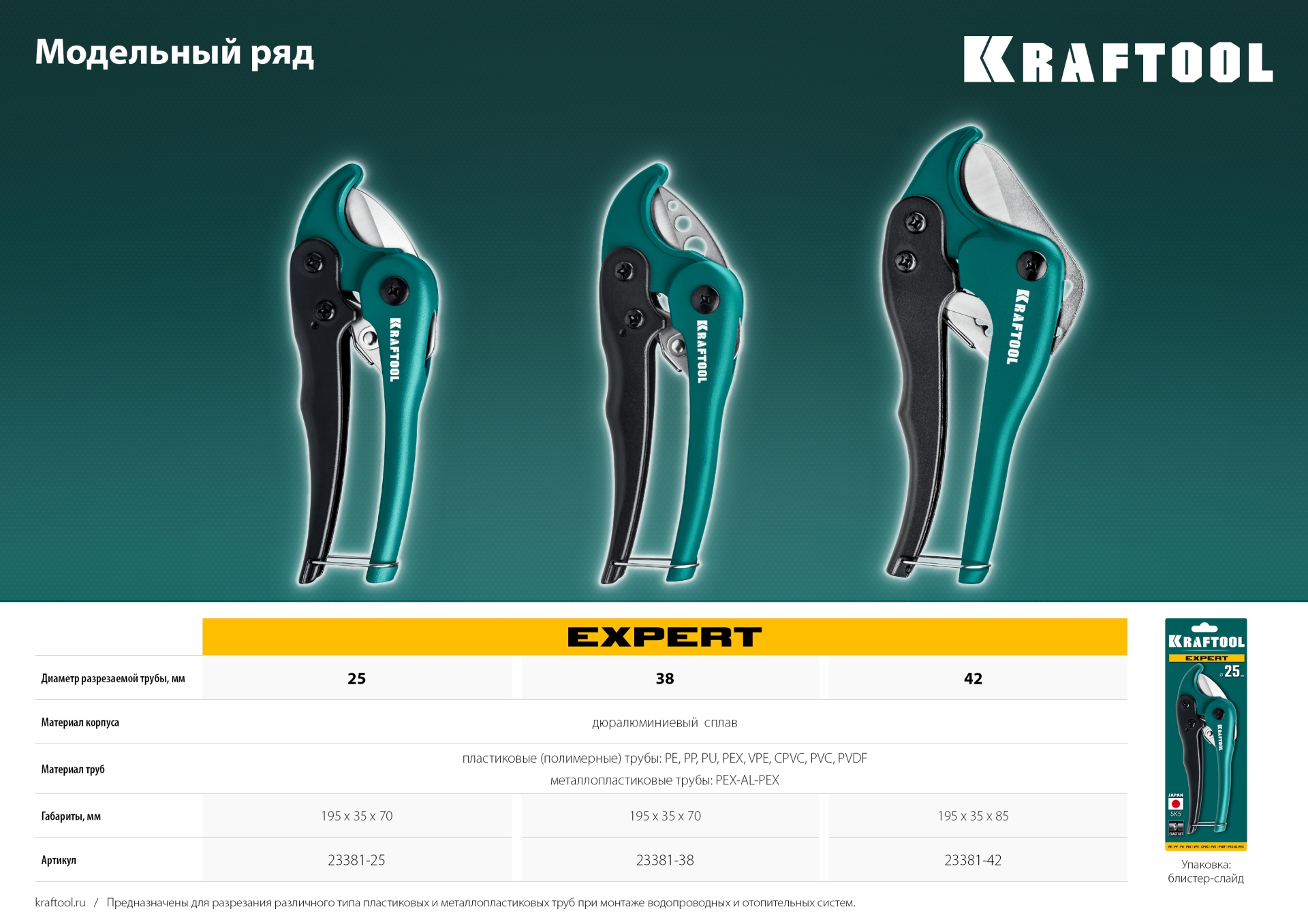 KRAFTOOL до 38 мм, высокоскоростной труборез по металлопластиковым и пластиковым трубам (23381-38)