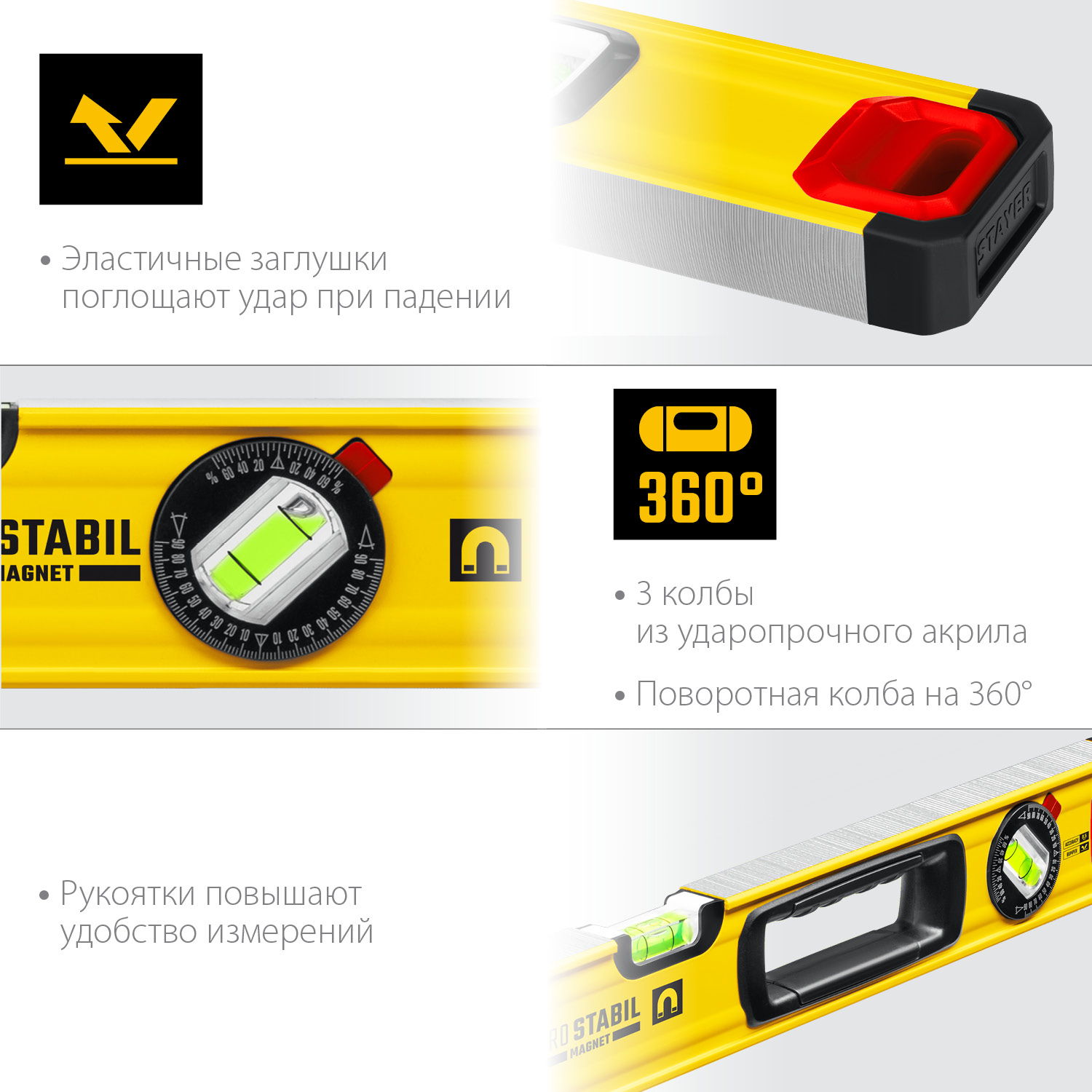 STAYER PRO STABIL, 1000 мм, усиленный профиль, уровень с поворотным глазком, Professional (3471-100)