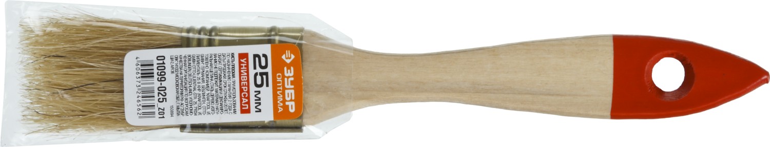 ЗУБР УНИВЕРСАЛ, 25 мм, 1″, светлая натуральная щетина, деревянная ручка, плоская кисть (01099-025)