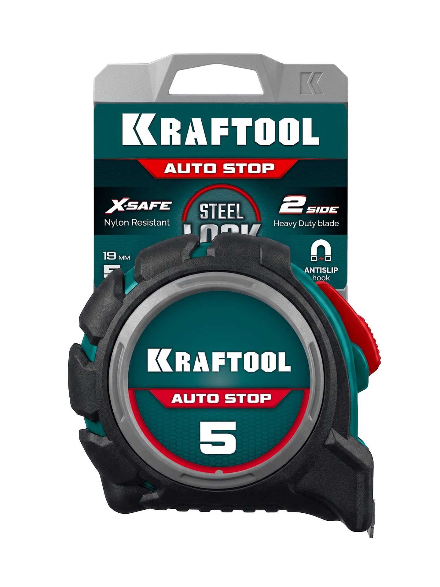 KRAFTOOL AutoStop 5м х 19мм, профессиональная рулетка с автостопом (3412-5-19)
