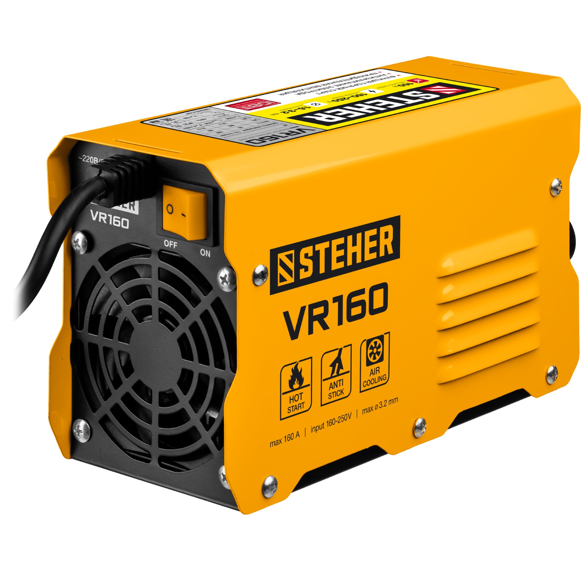 STEHER ММА, 160 А, сварочный аппарат инверторный, макс. электрод Ø 3.2 мм (VR-160)