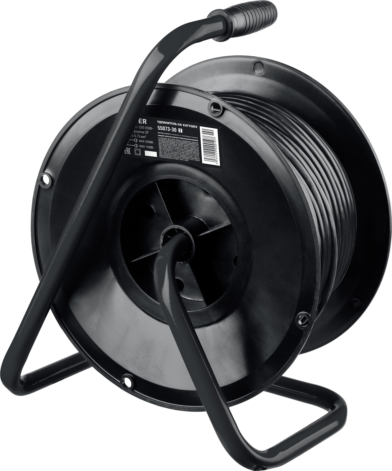 STAYER S-207, ПВС, 2 х 0.75 мм2, 30 м, 2200 Вт, удлинитель на катушке (55073-30)