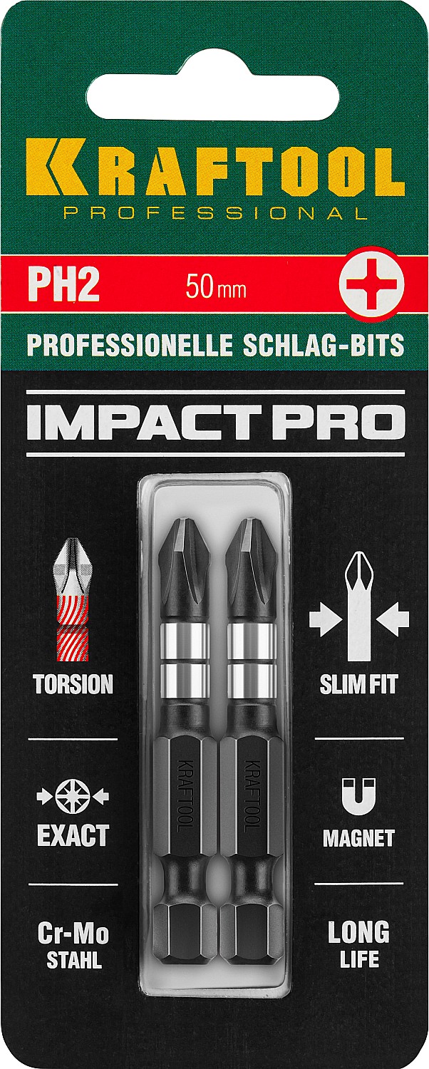 KRAFTOOL Impact PH2, 50 мм, 2 шт, ударные биты (26191-2-50-S2)