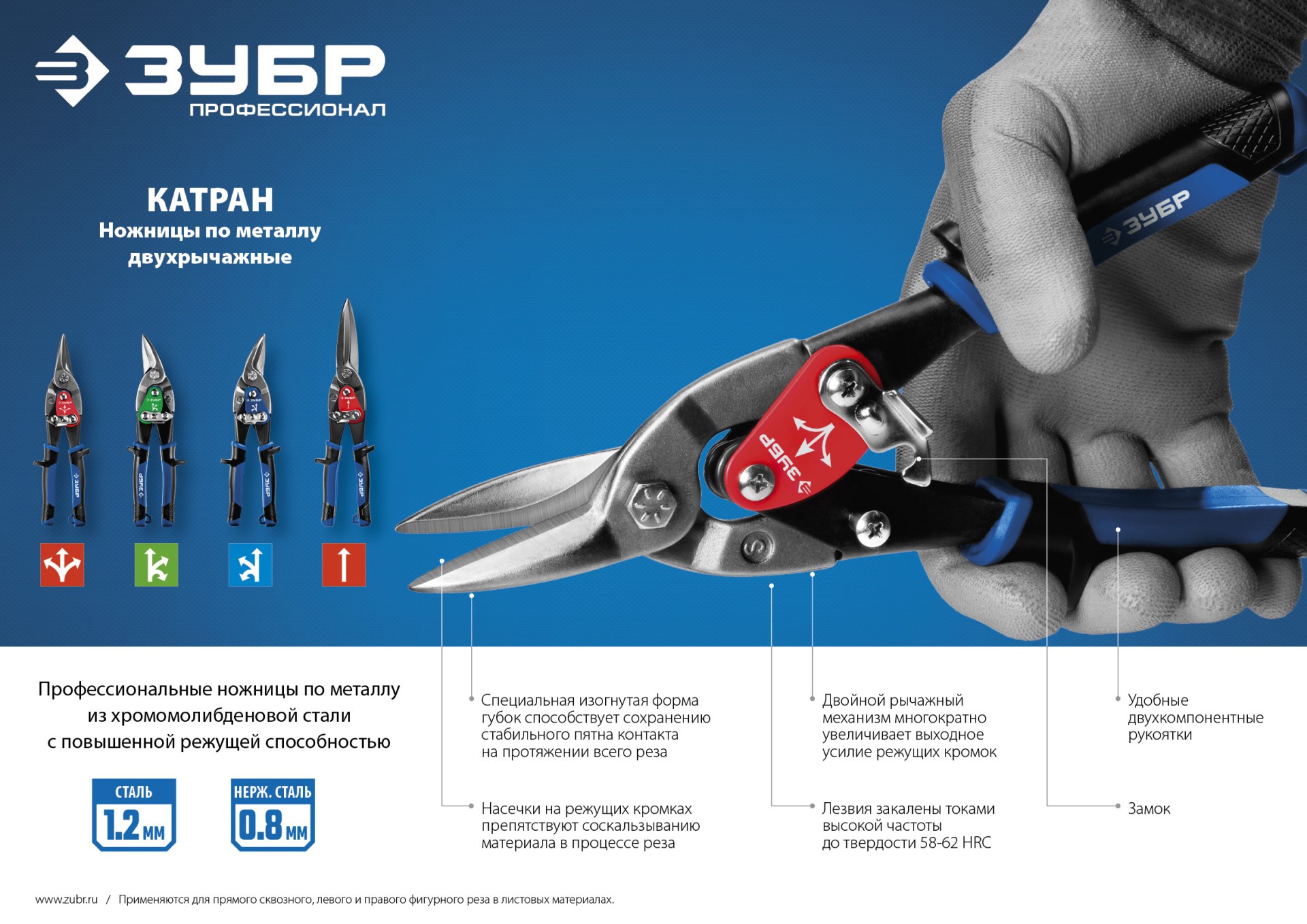 ЗУБР 250 мм, левые ножницы по металлу, Профессионал (23130-L)