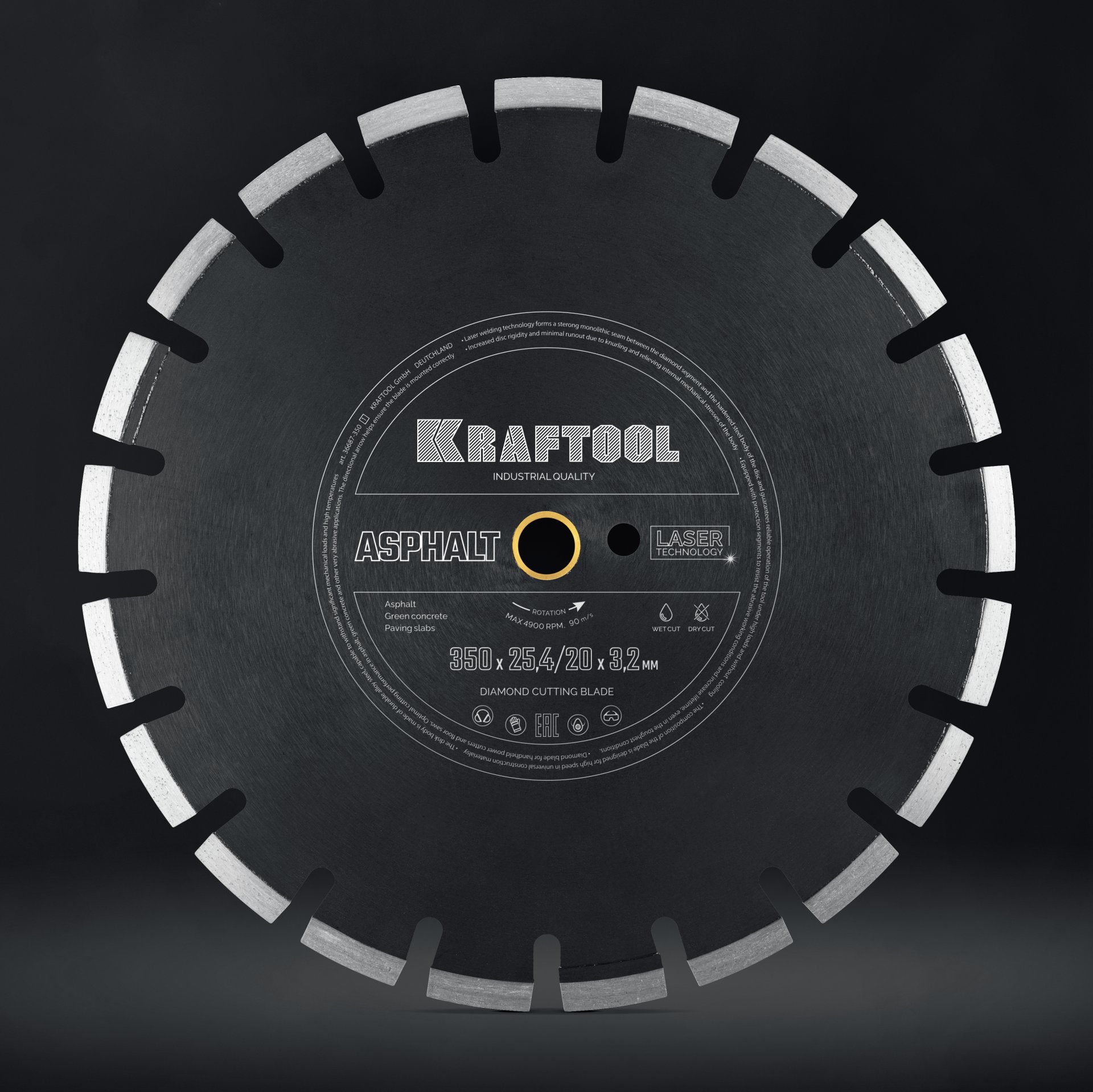 KRAFTOOL ASPHALT 350 мм (25.4/20 мм, 12х3.2 мм), алмазный диск (36687-350)