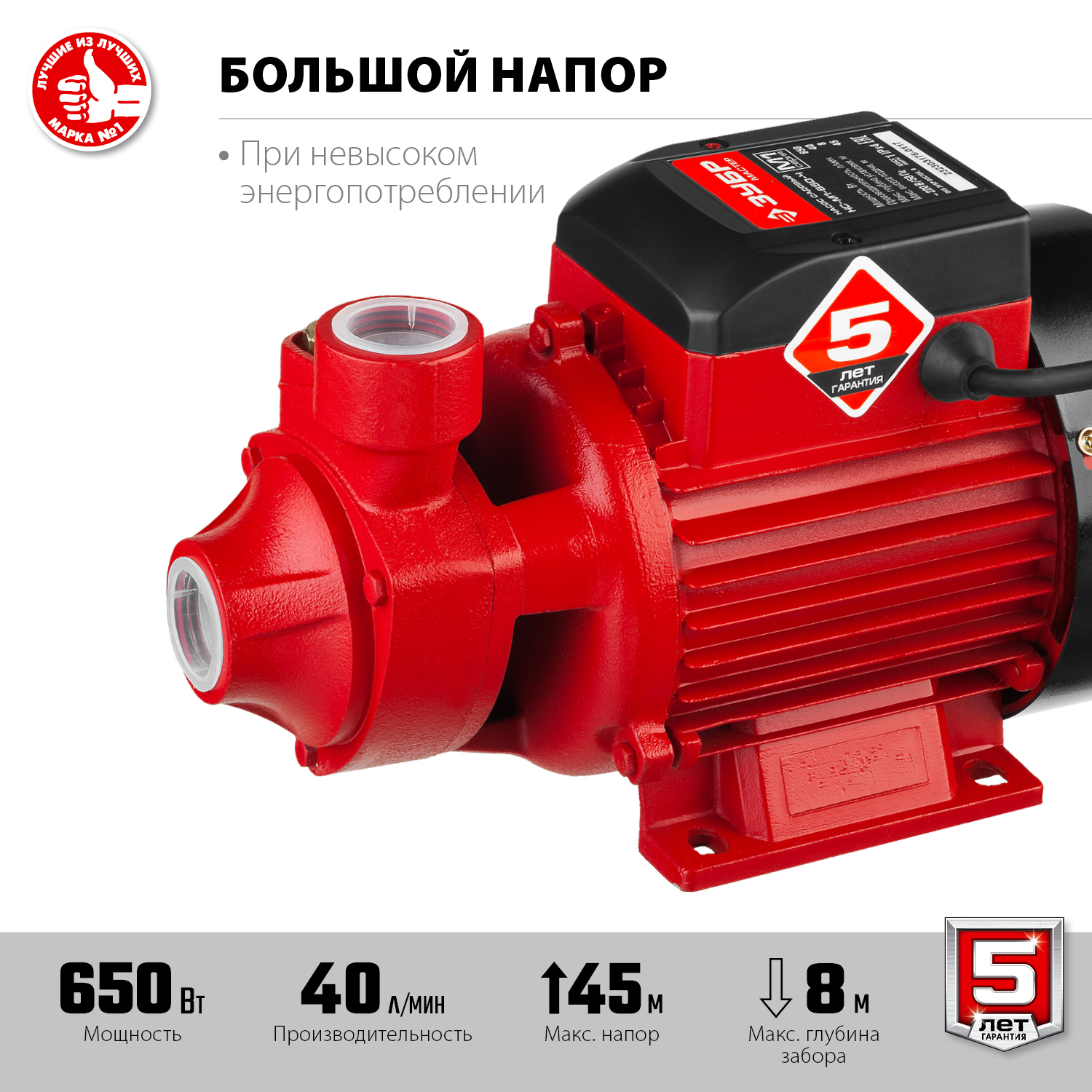 ЗУБР 650 Вт , поверхностный вихревой насос, корпус из чугуна (НС-М1-650-Ч)