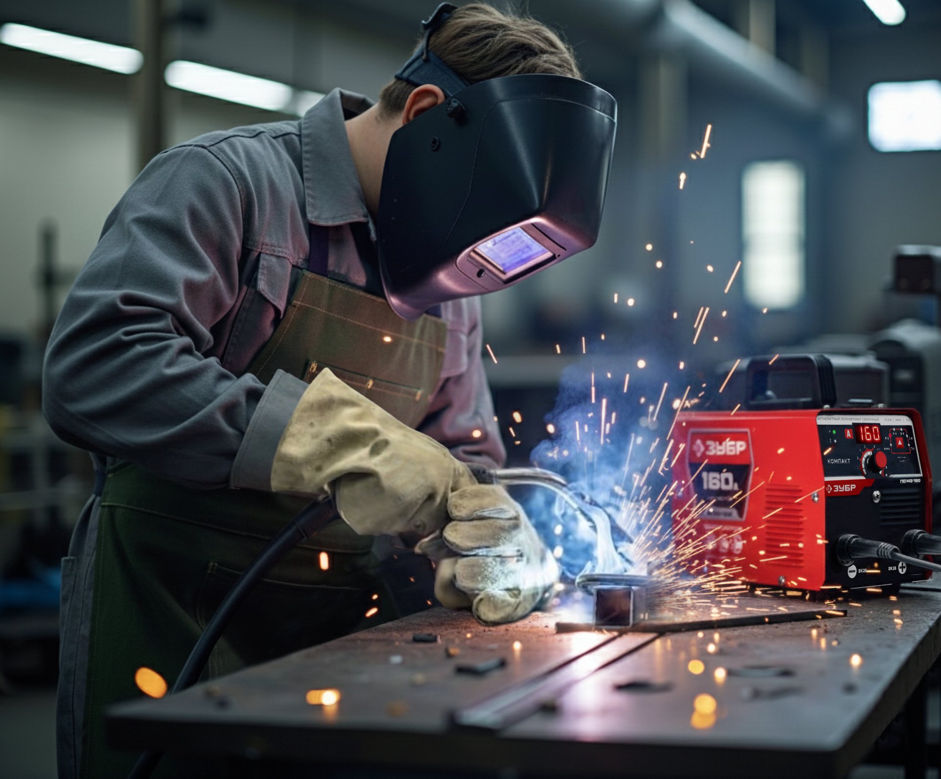 ЗУБР КОМПАКТ, FCAW, MMA, TIG, 160 А, полуавтомат сварочный, без газа, горелка ПС-160 (ПС-М3-160)
