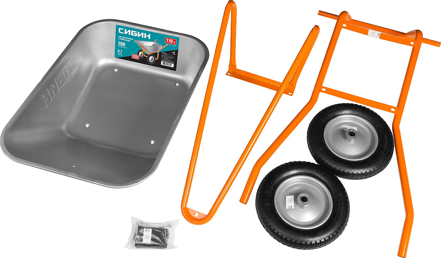 СИБИН СТ-22, 110 л, 200 кг, двухколесная, пневматические колеса, строительная тачка (39905)