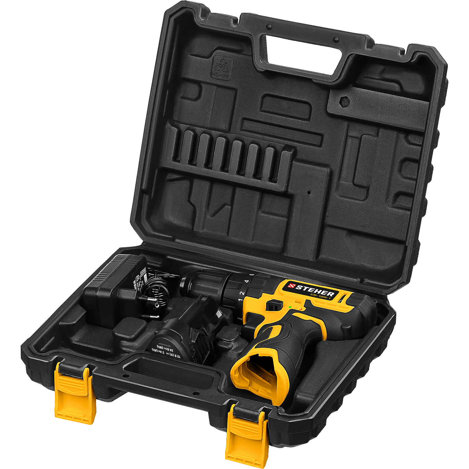STEHER 12 В, 30 Н·м, 1 АКБ (2 А·ч), дрель-шуруповерт, кейс (CD-120-1)