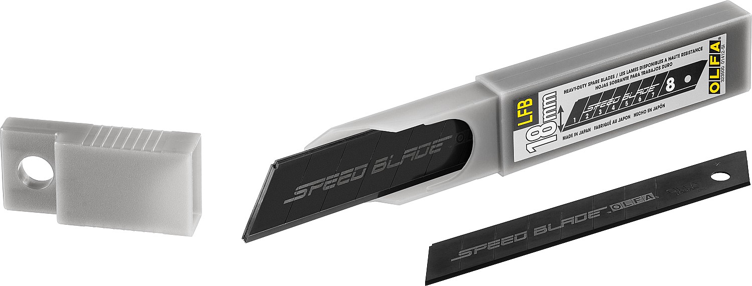 OLFA 18 мм, 5 шт, в пластиковом кейсе + блистер, тефлоновые сегментированые лезвия (OL-LFB-5B)