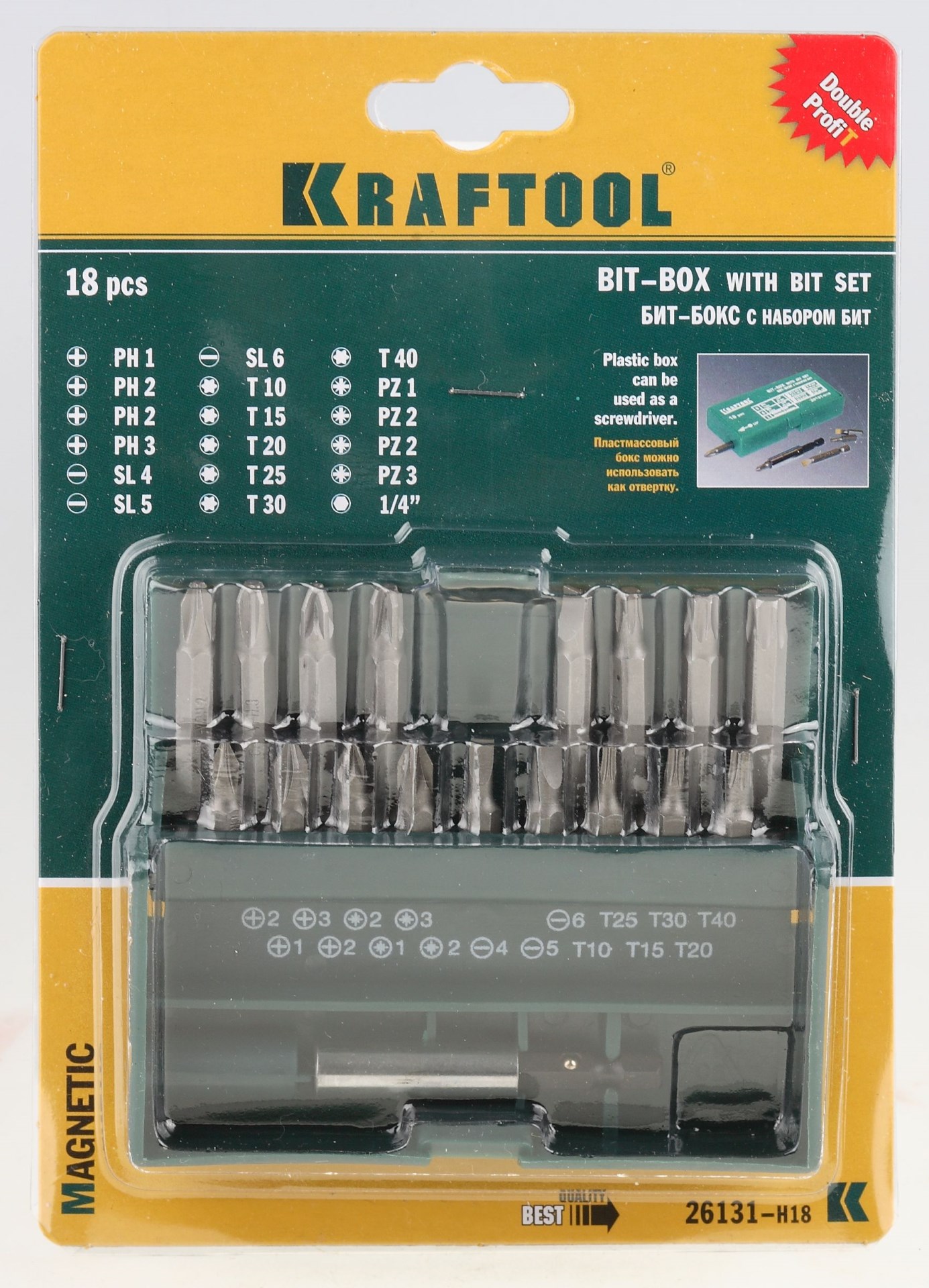 KRAFTOOL 18 шт, с магнитным адаптером, набор бит (26131-H18)