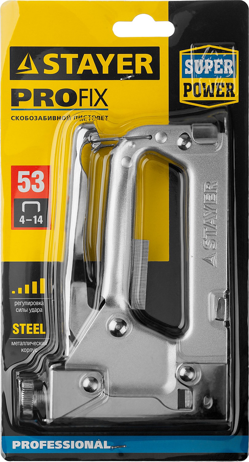 STAYER Pro-53, тип 53 (A/10/JT21) 23GA (4 - 14 мм), усиленный степлер для скоб, Professional (3150)