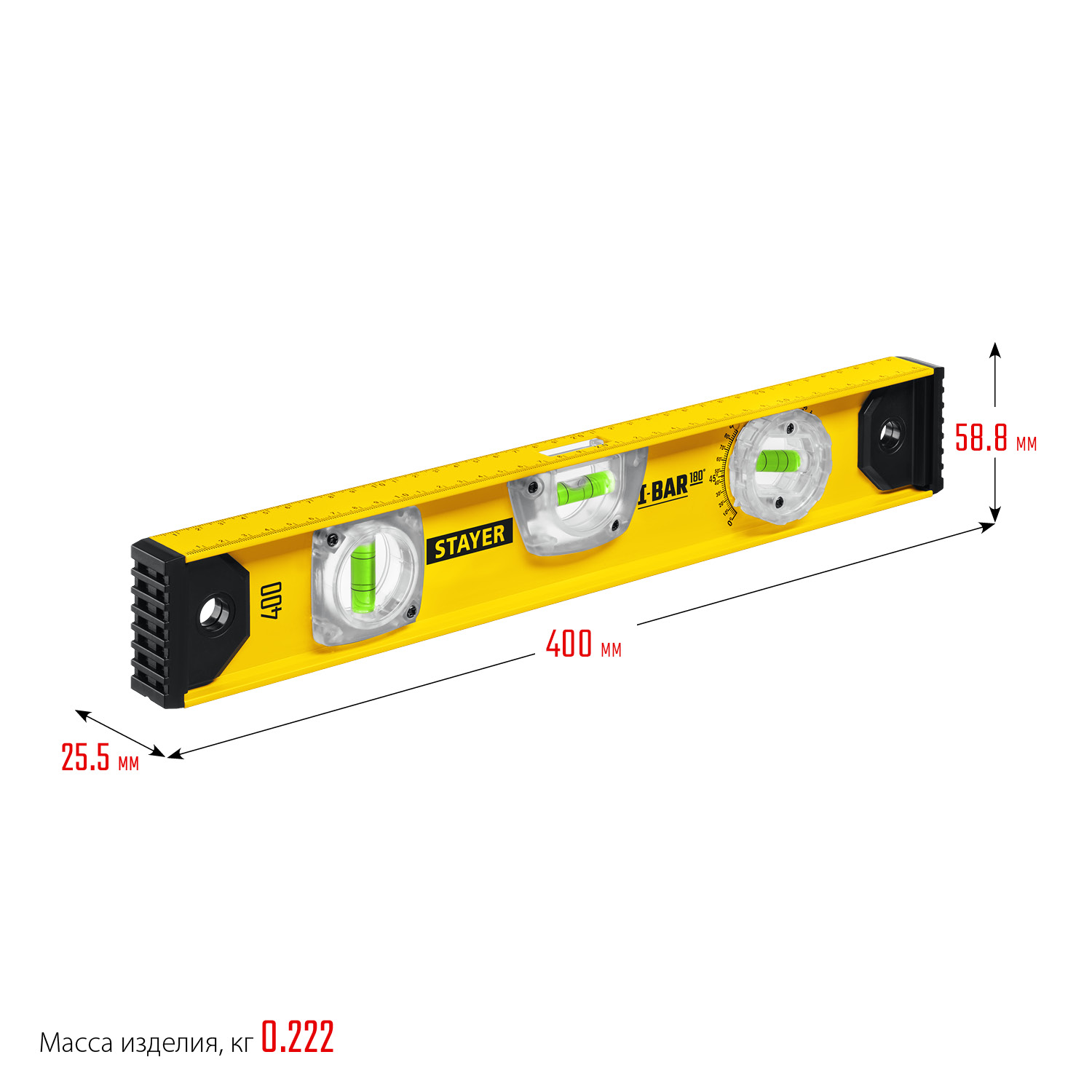 STAYER I-Bar 180˚, 400 мм, двутавровый, уровень с поворотным глазком (3470-040)