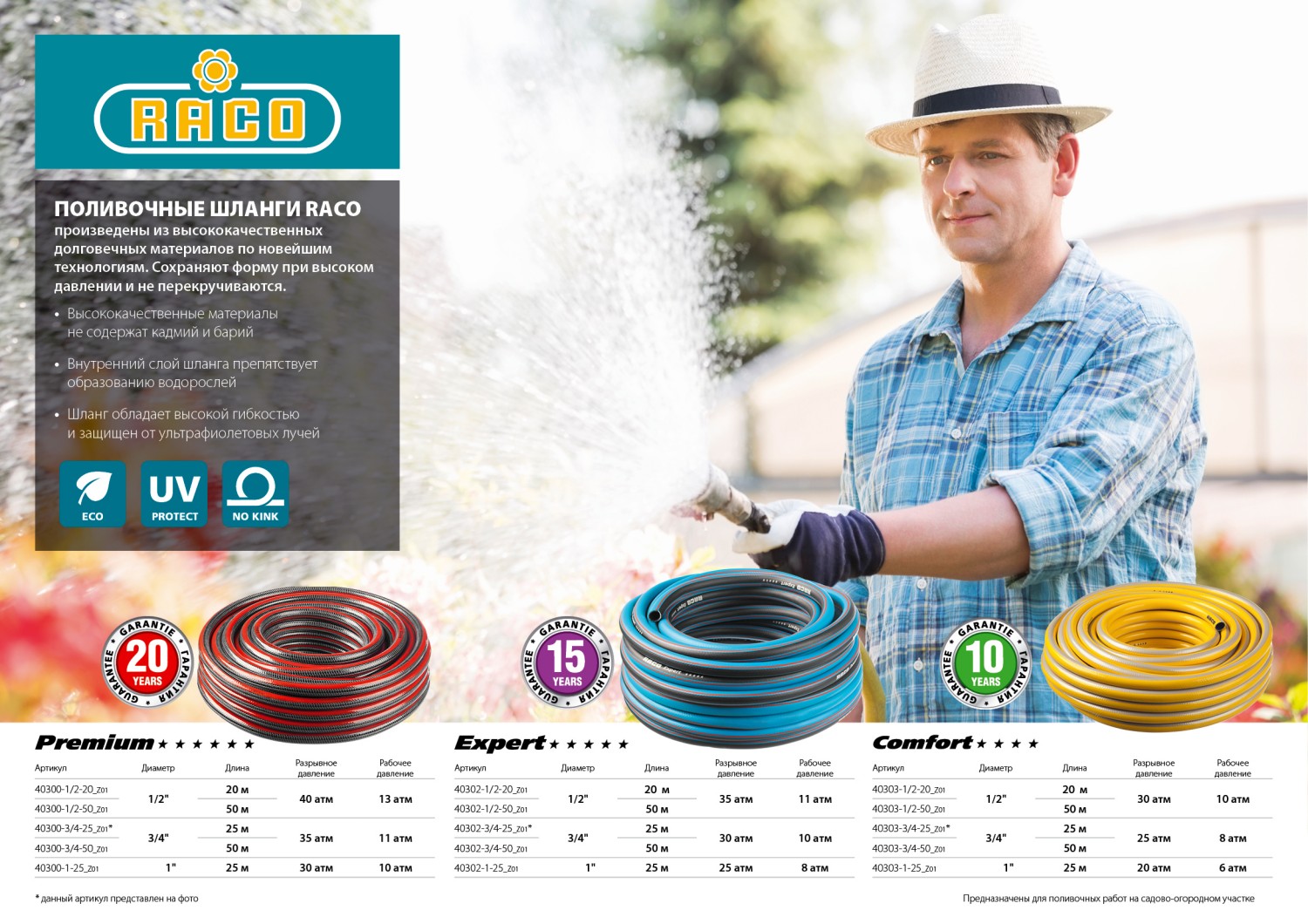 RACO PREMIUM, 1″, 25 м, 40 атм, пятислойный армированный, защита от УФ, поливочный шланг (40300-1-25)