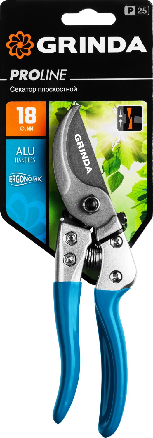 GRINDA P-25, 200 мм, закаленная сталь, эргономичные алюминиевые рукоятки, виниловое покрытие, плоскостной секатор, PROLine (423425)