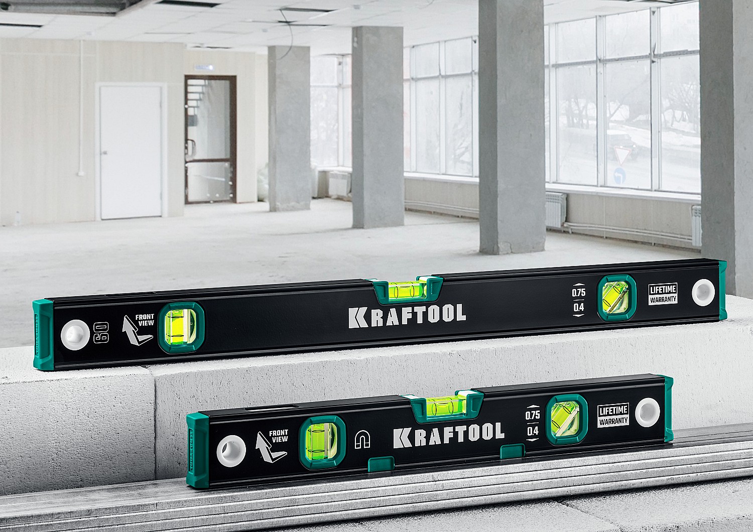 KRAFTOOL 600 мм, усиленный профиль, с зеркальным глазком, магнитный уровень (34785-60)