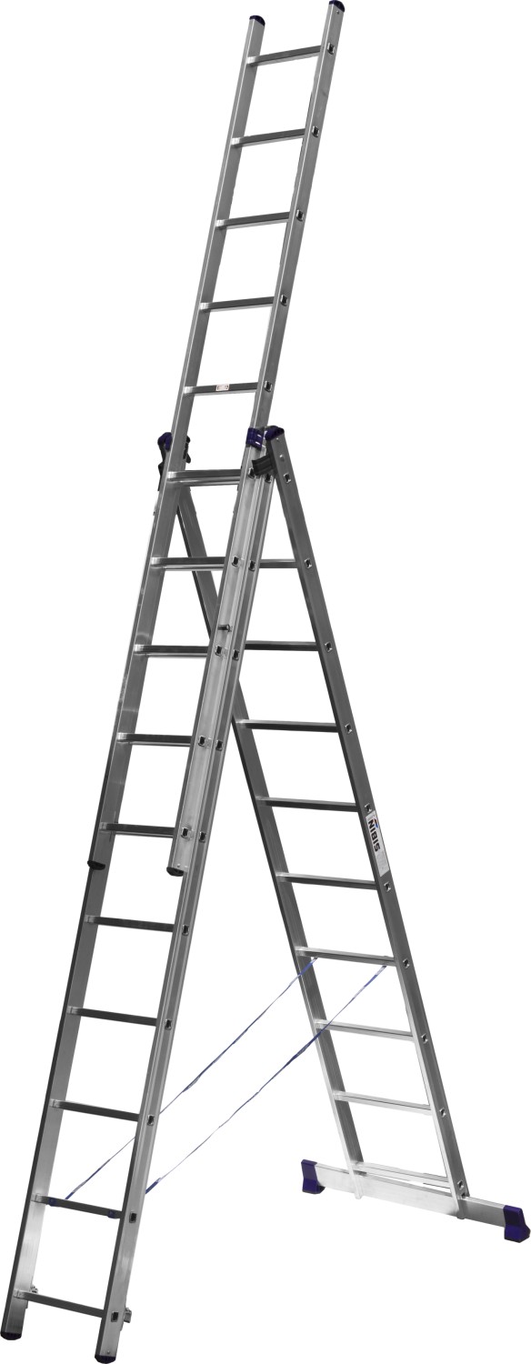 СИБИН 10 ступеней, со стабилизатором, алюминиевая, трехсекционная лестница (38833-10)
