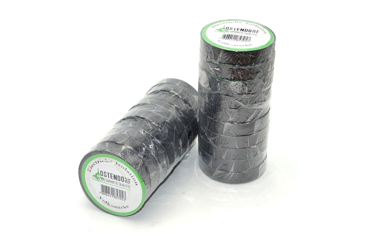 Изолента ПВХ 15мм х 20м черная (толщ.0,12 мм, вес ~40 г) Ostendorf