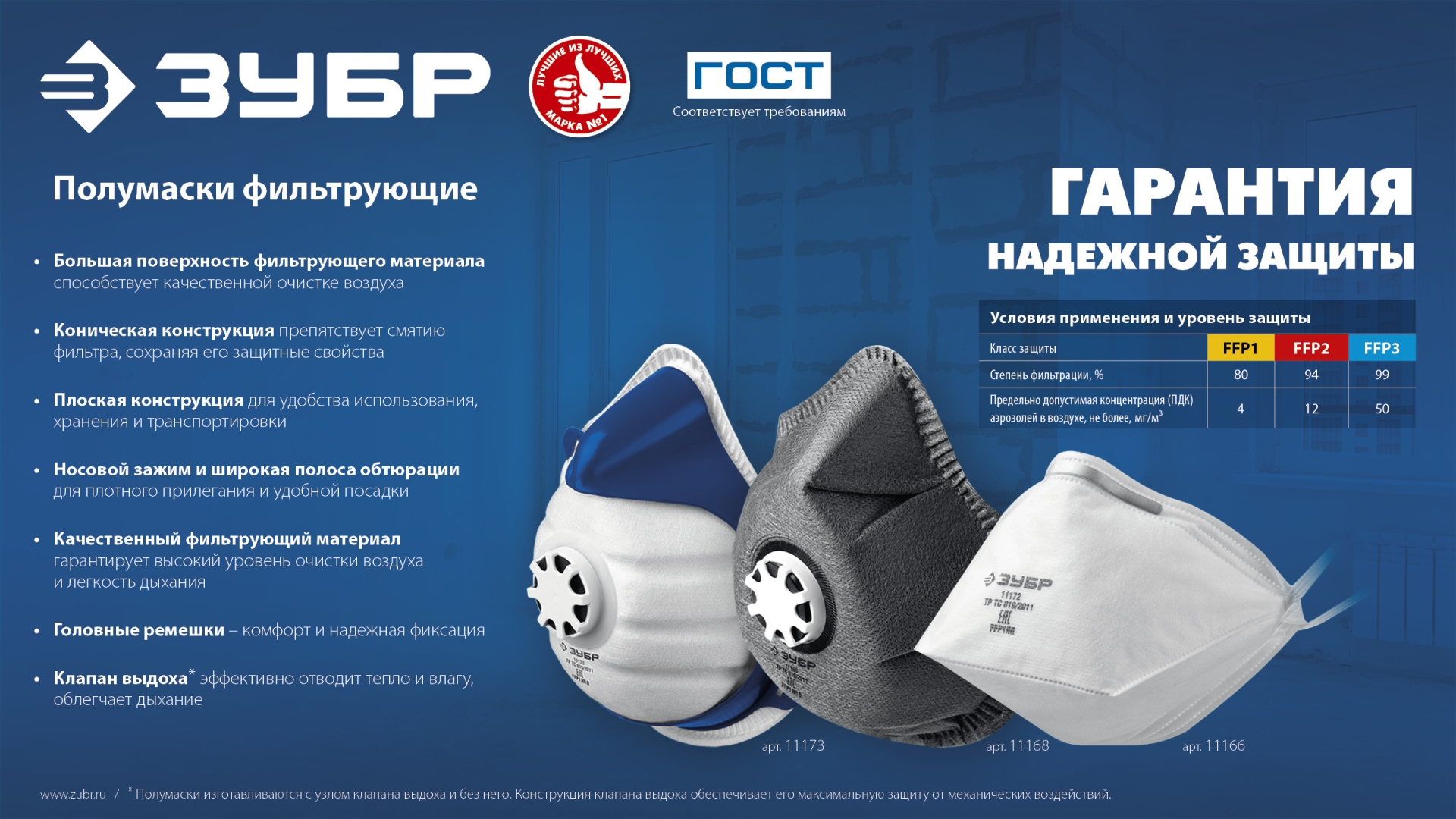 ЗУБР ФГ-80 коническая, с угольным слоем, класс защиты FFP1, с клапаном выдоха, фильтрующая полумаска (11168)