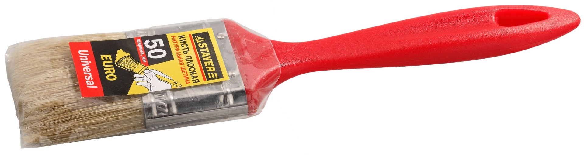 STAYER UNIVERSAL-EURO, 38 мм, 1,5″, светлая натуральная щетина, пластмассовая ручка, все виды ЛКМ, плоская кисть (0108-38)
