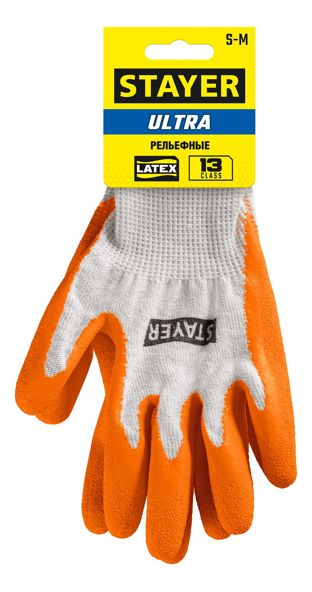 STAYER ULTRA, S-M, х/б перчатки с рельефным латексным покрытием, противоскользящие (11403-S)